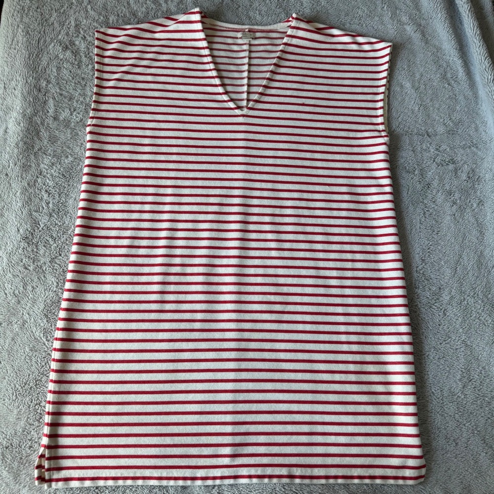 J.Crew Red White Striped Sleeveless V-Neck Pique Shift Dress XL Nautical Summer